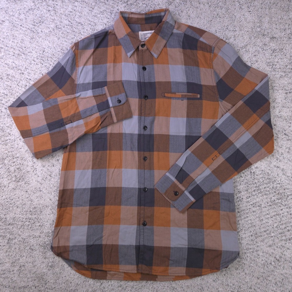 Current Elliott Flannel Shirt Mens Large Plaid Brown Gray Button Long Sleeve EUC